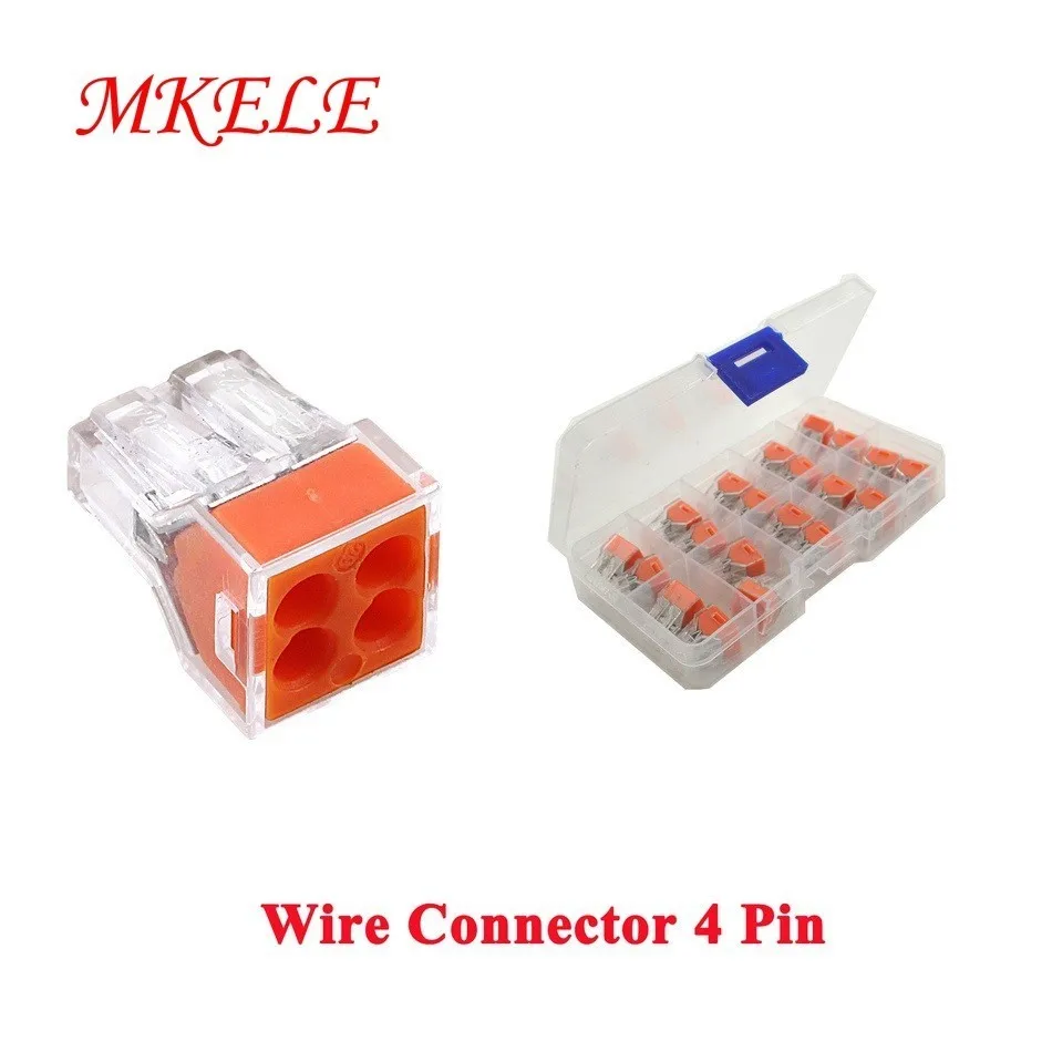 

MKELE 20PCS Quick Wire Connector Wire Junction Boxes 4pin Cable Terminal Block Connector Push wire conectores MKVSE-104