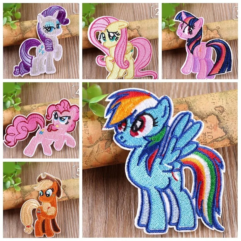 

New Rainbow My Little Poni Horse Patches For Clothes Iron On Sew On Embroidered Fabric Badges Applique DIY Apparel Accessory