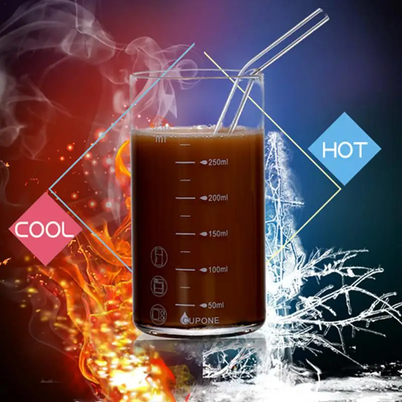 300 мл Толстая термостойкая стеклянная чаша для выпечки, микроволновая печь, прямая мерная чашка со стеклянной соломинкой, чашка для молока