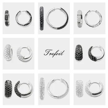

Creole Black White Bamboo Water Drop Hinged Hoop Earrings,CZ Fashion Jewelry Trendy 925 Sterling Silver Gift For Women Men