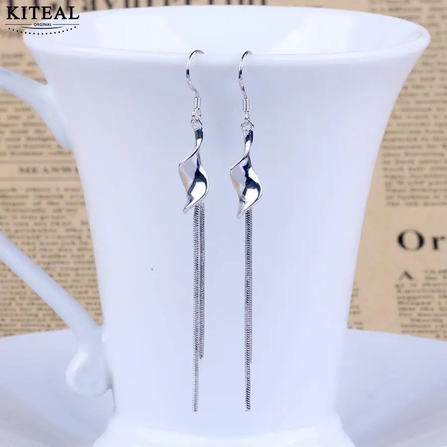 

Kiteal new fashion 925 jewelry Silver Bridal Jewelry twist Long Tassel Drop Earrings For Women Boucle d'oreille oorbellen