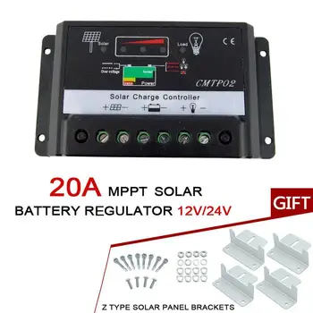 

MPPT Solar Charge Controller 20A 12V/24V MPPT Solar Panel Battery Charge Controller + 4 Z Shape Brackets Mounts