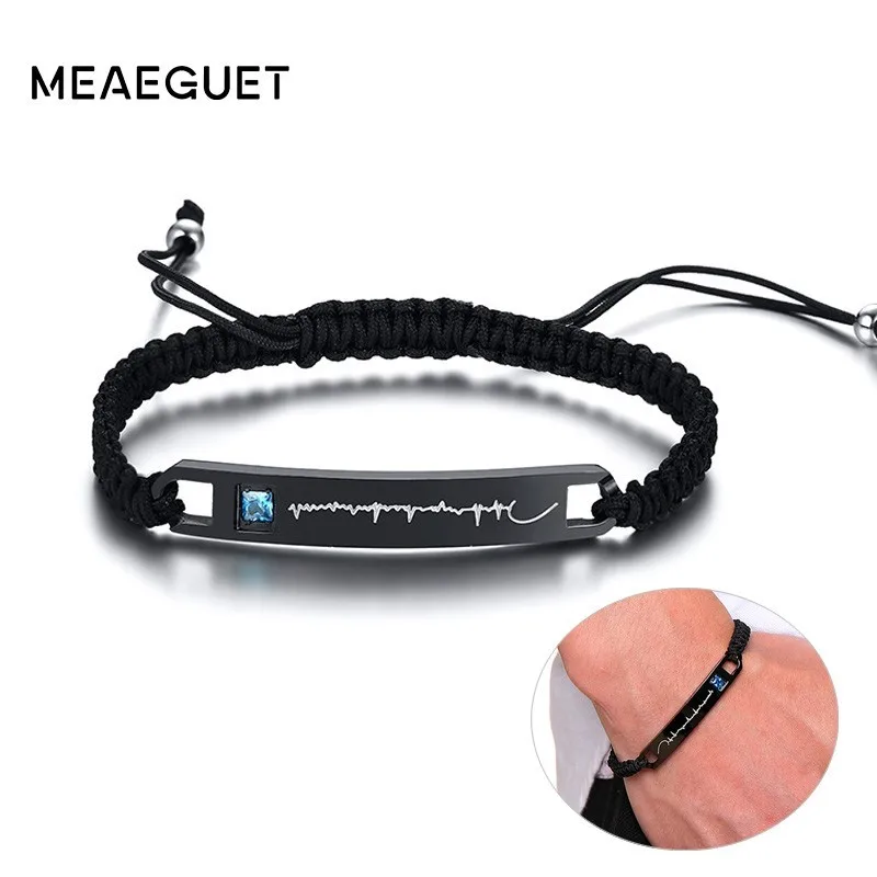 Мужской браслет из нержавеющей стали с шармом, Плетеный, регулируемый, на заказ, электрокардиограмма с предвестником о беременности, мужской подарок