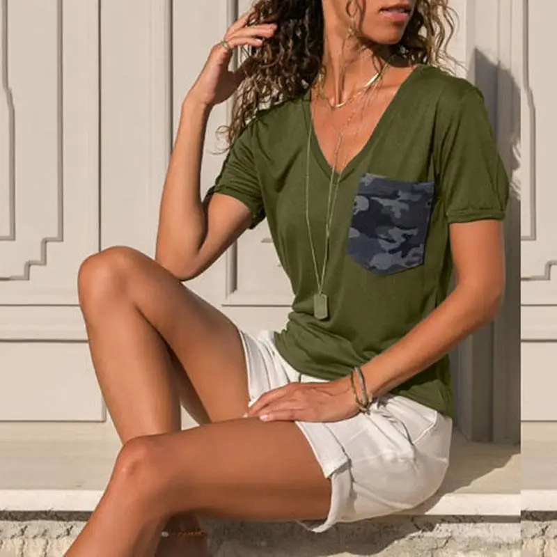 Army Green Women Tshirt Summer Causal Short Sleeves T Shirt V Neck Women Loose Top&Tees SJ2670C Army Green Women Tshirt Summer Causal Short Sleeves T Shirt V Neck Women Loose Top&Tees SJ2670C