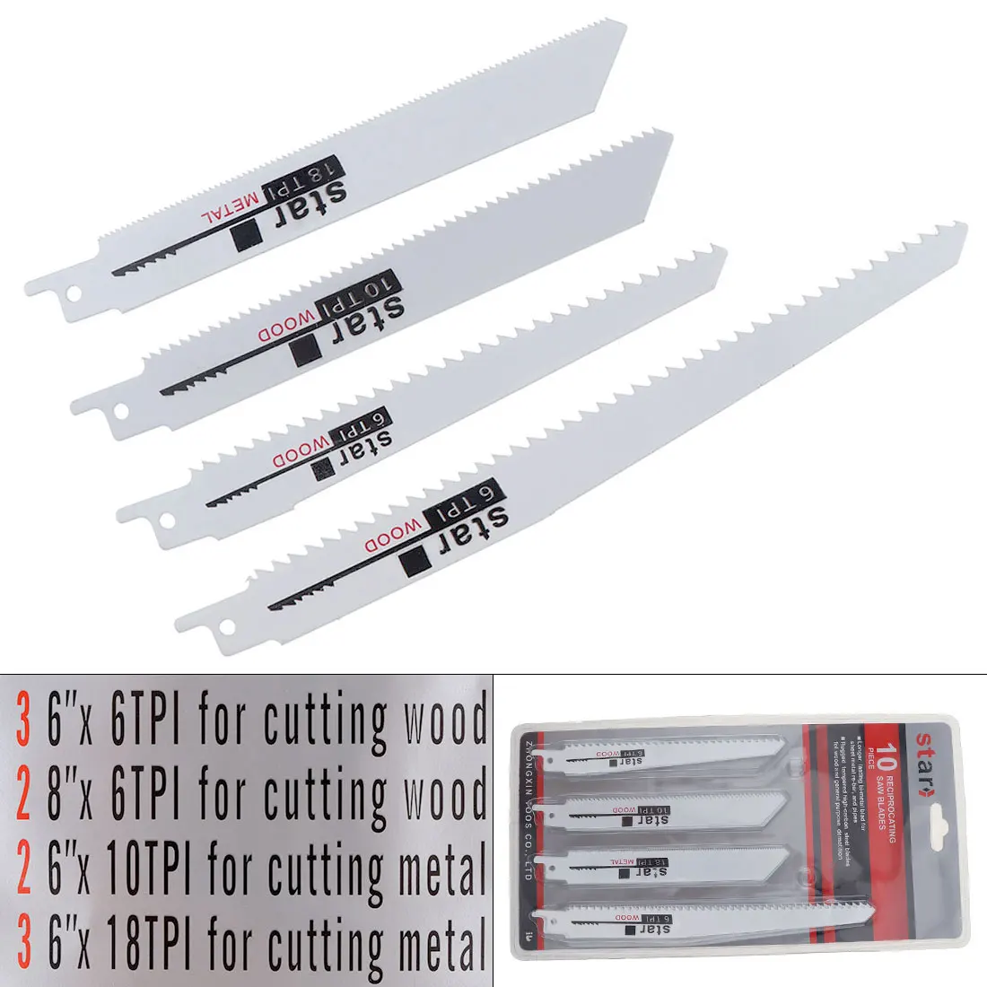 10pcs Jig Saw Blades Reciprocating Saw Multi Cutting For Wood Metal