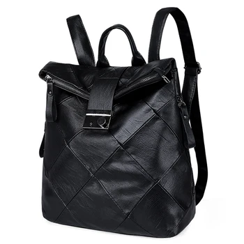 

Fashion Backpack Women High Quality PU Leather Bagpack For Teenager Girls Solid School Shoulder Bag Brand Ladies Casual Knapsack