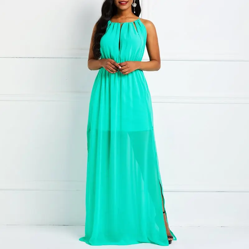 

Women Chiffon Maxi Dress Elegant Prom Sexy See Through Summer Party Robe High Waist Ladies Lace Up Backless Holiday Long Dresses