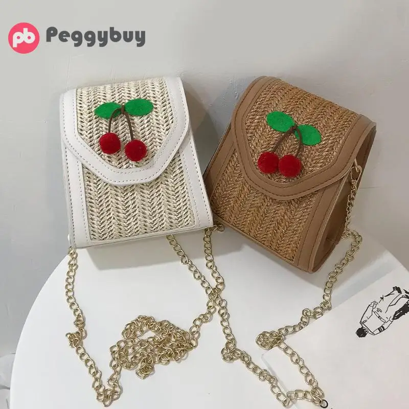 Соломенная Сумка ручной работы винтажная плетеная из ротанга на плечо вишневая
