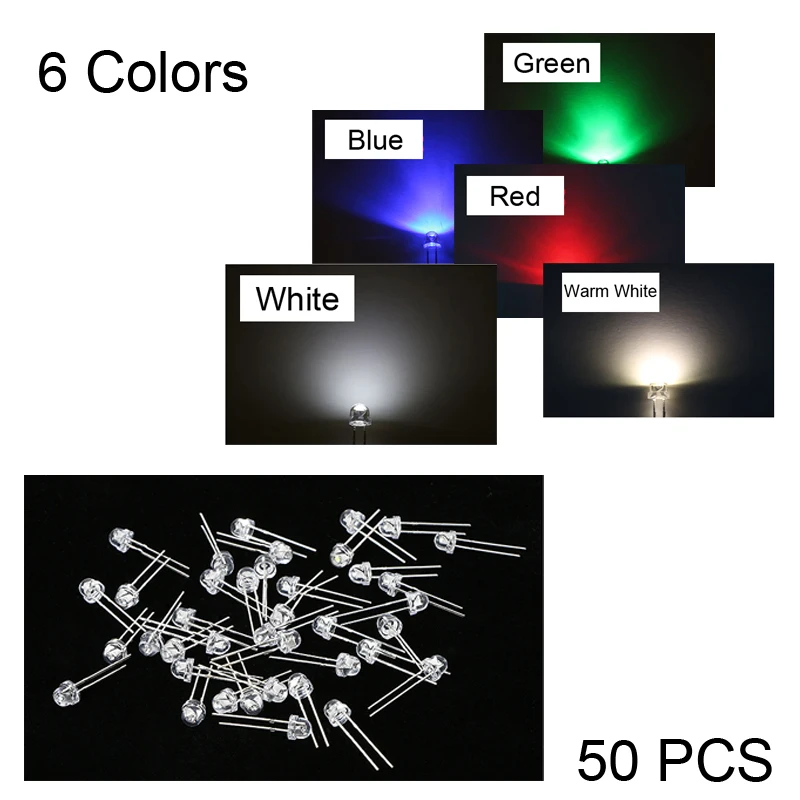 

50PCS LED Diode Emitting Fast/slow RGB flashing Light DIY Red Warm Green 3MM 5MM Blue Urtal Bright Pink 6 Color