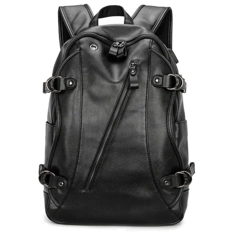 Мужской рюкзак, кожзаменитель колледжа походный рюкзак для ноутбука сумка с наушники с USB зарядными портами, черный