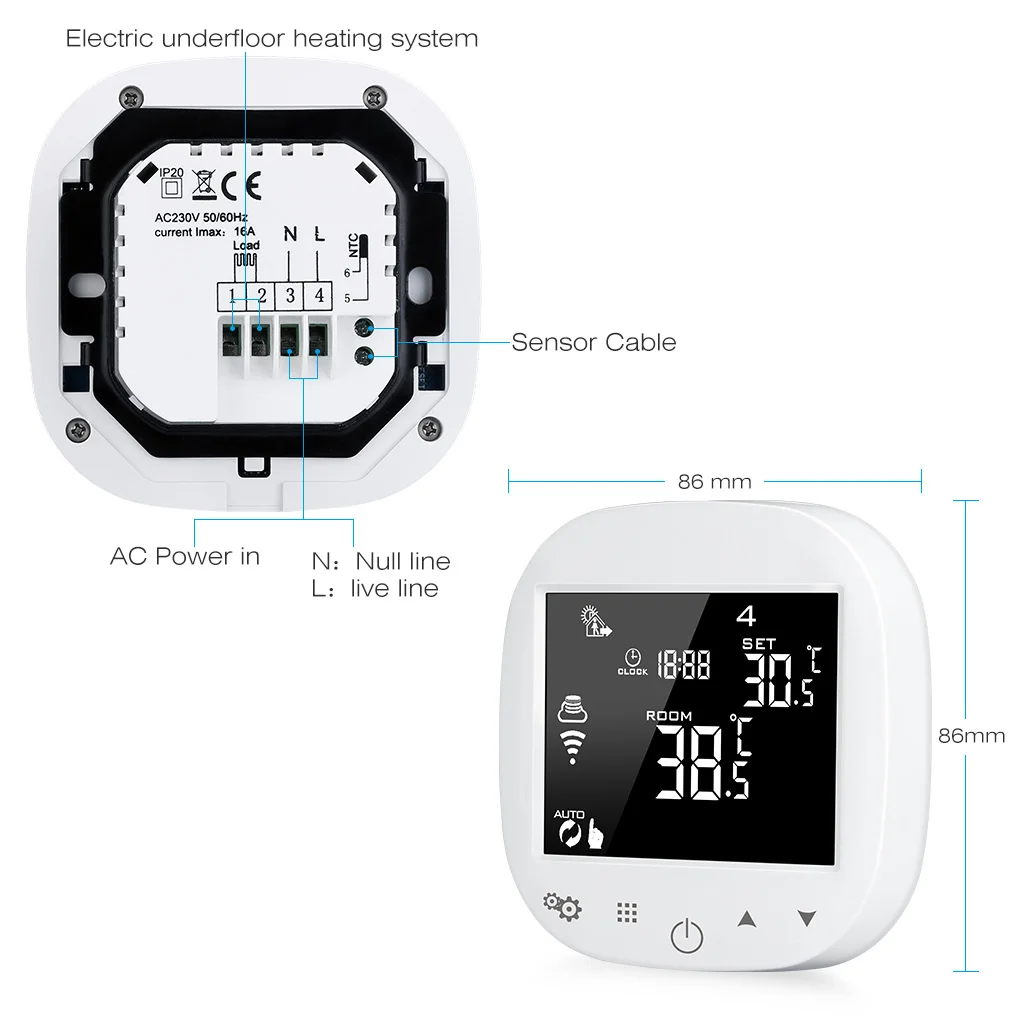 WiFi терморегулятор для пола комнатный регулятор температуры цифровой сенсорный экран температурный беспроводной контроль приложения с датчиком влажности