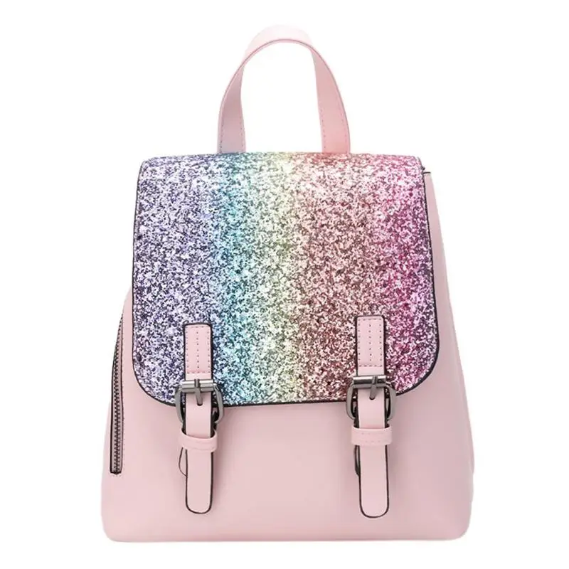 

PU Leather Women Back pack 2019 Fashion Backpack Sequins Small Backpacks For Girls Travel Flap Gold Bag Female Bagpack Z70