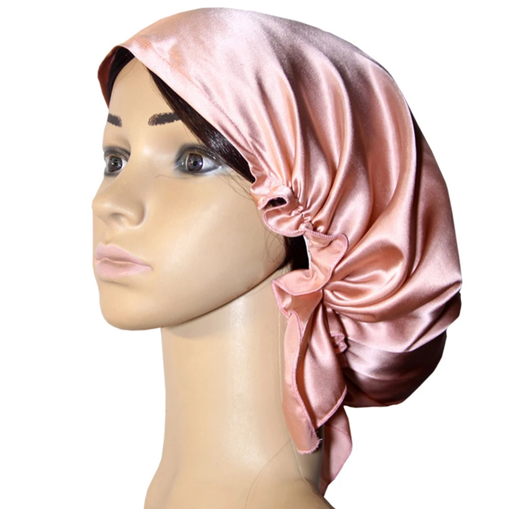 

Women Silk Satin Wrap Night Cap Sleeping Hat Hair Care Bonnet Adjustable Home