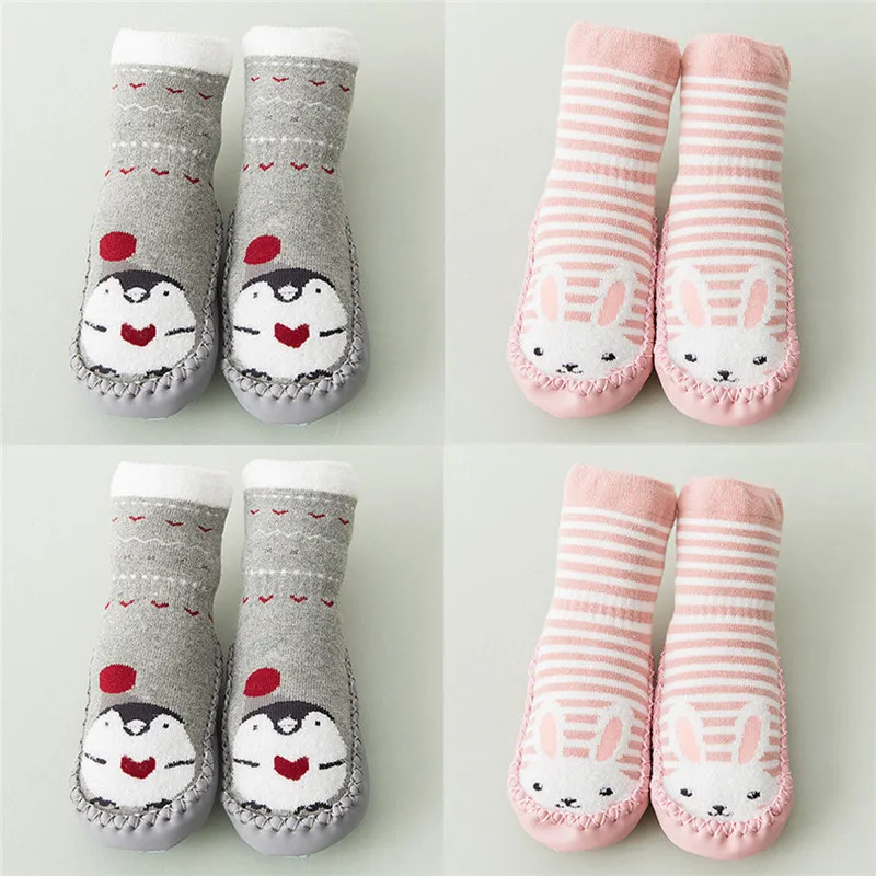 Модные детские носочки с резиновой подошвой, носки для новорожденных, зимние детские носки-тапочки, нескользящие носки с мягкой подошвой