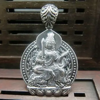 

New Real S925 Sterling Silver Women Men Bless Flower Kwan-Yin Square Pendant