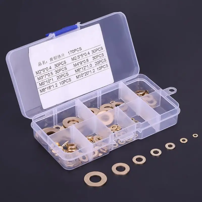 M2 M10 170pcs Brass Washers Copper Sealing Gasket Ring Assortment Set