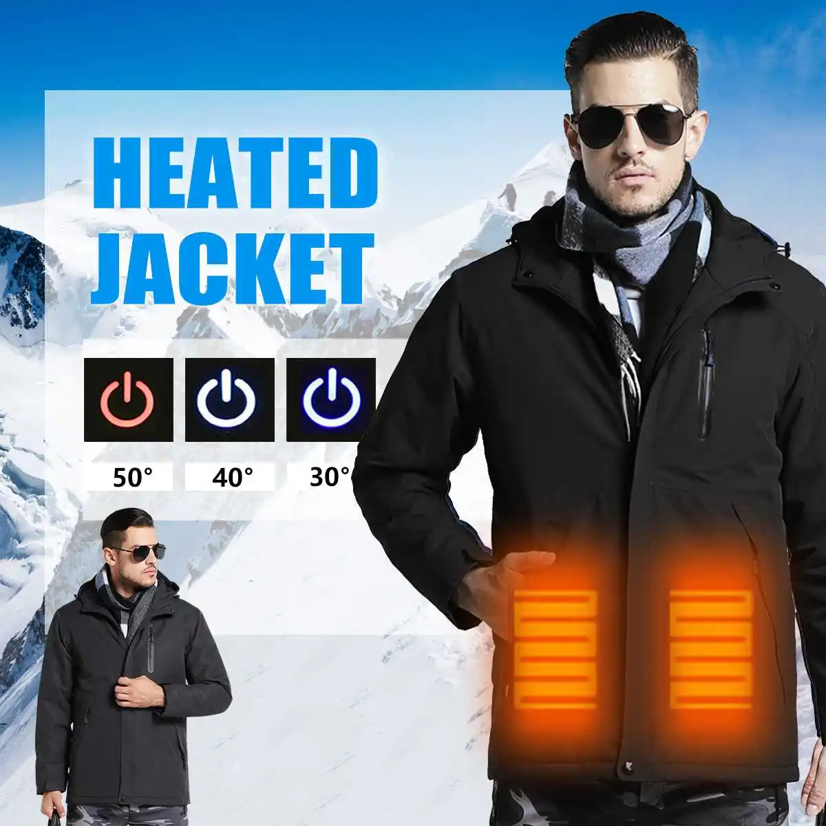 

Waterproof Electric Heating Heaed Warm USB Hooded Travel Men Coats Jackets Washable Winter Hiking Jackets