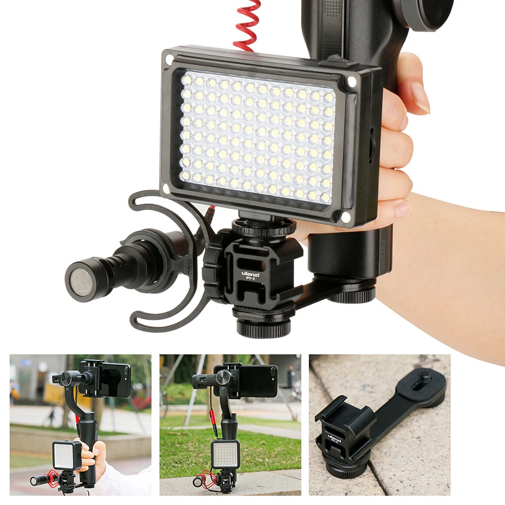 

3 in 1 Metal Extend Pole Mount Bracket Triple 3 Cold Shoe Stand Flash LED Light Mic For Zhiyun Smooth 4/DJI OSMO/Vimble 2 Gimbal
