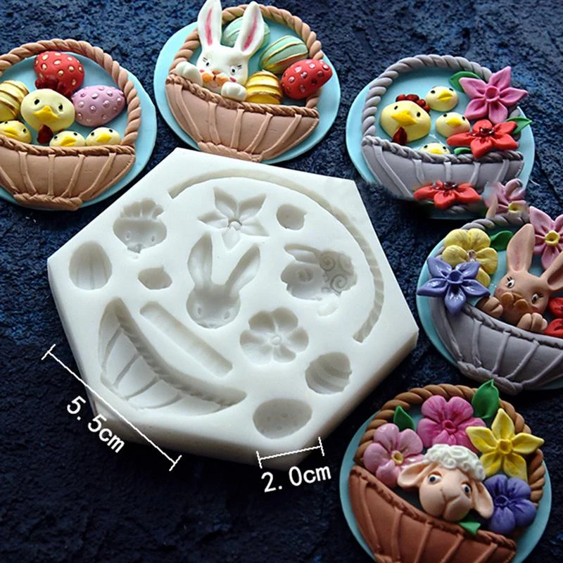 Rabbit Egg Flower Basket Shape Mold Mould Fondant Cake Decoration Baking one