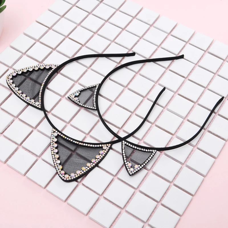 

Fashion 1pc Novelty Kids Cat Ears Headband Bezel With Ear Crystal Hairband Festival Girls Crown Rhinestone Cosplay Headdress