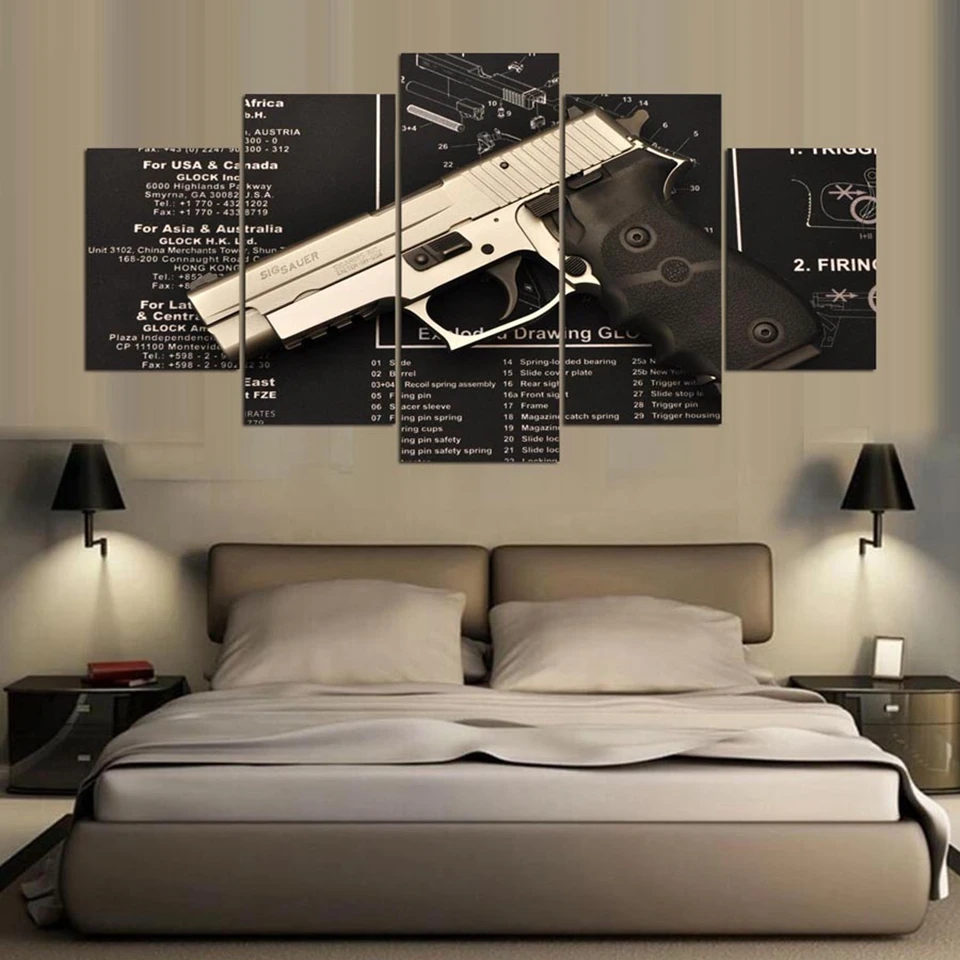 

Canvas Wall Art Picture Framework Kitchen Restaurant Decor 5 Pieces Gun Pistol For Living Room Modern HD Printed Poster Painting