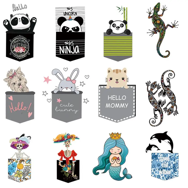 

Set of Patch Iron On Transfers 12 Pieces Small Cute Animals Skull Patches Kid Clothes Accessory Heat Transfer Stcikers Z-05