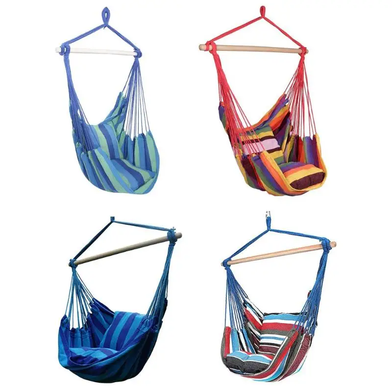 

Hammock Hanging Rope Chair Swing Chair Seat with 2 Pillows Travel Camping Hammock Swing Bed for Indoor Outdoor Garden