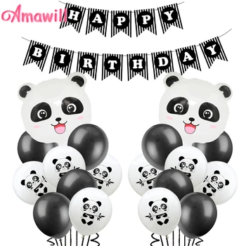 

Amawill 23pcs/set Panda Birthday Party Supplies Happy Birthday Black Banner Balloons Panda Bear Birthday Decorations For Kids 7D