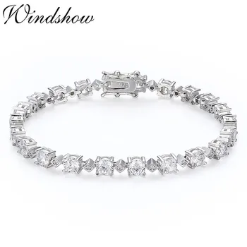 

Round And Rhombus CZ Stones Tennis Bracelets For Women 925 Sterling Silver Pulseras Pulseira Bride Bracelete Jewelry Girl Friend