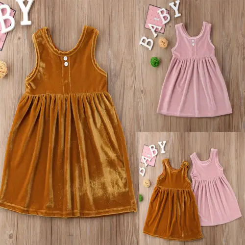 

2019 Fashion Girls Kids Sleeveless Velvet Dress Clothing Sundress