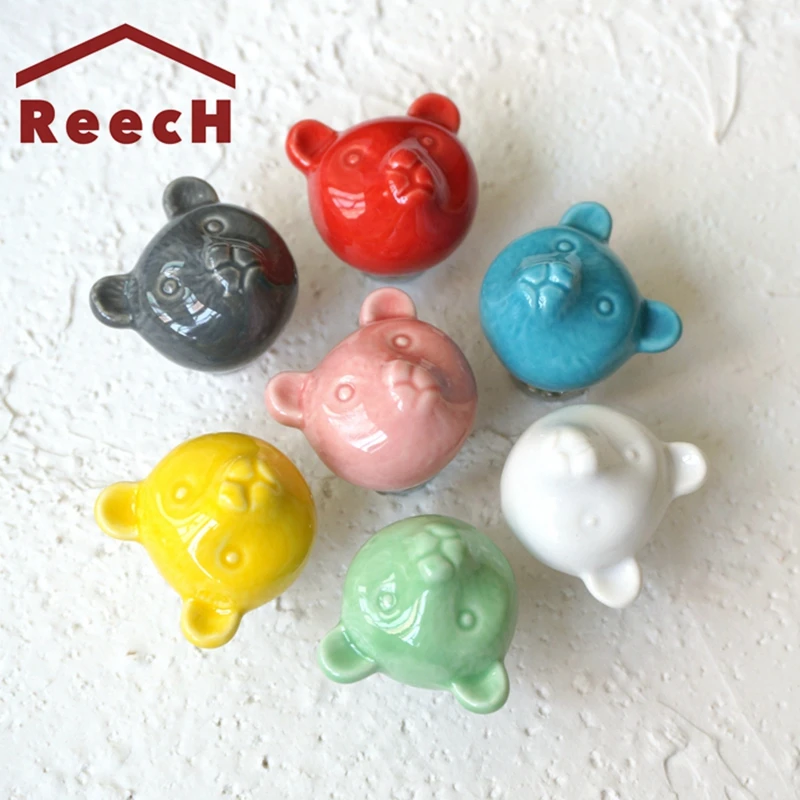 REECH Bear Cartoont ручки для выдвижных ящиков красочные детей комод шкафа ручка