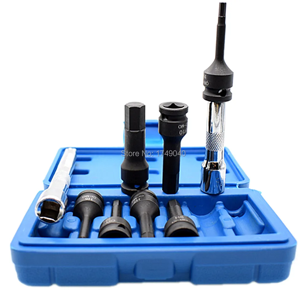 

Impact Socket 3/8" Square Drive Hex Bit Socket 7pc Set H4 to H12 with 3/8" Square Drive Ratchet Socket Extender Garage Tool 2pcs