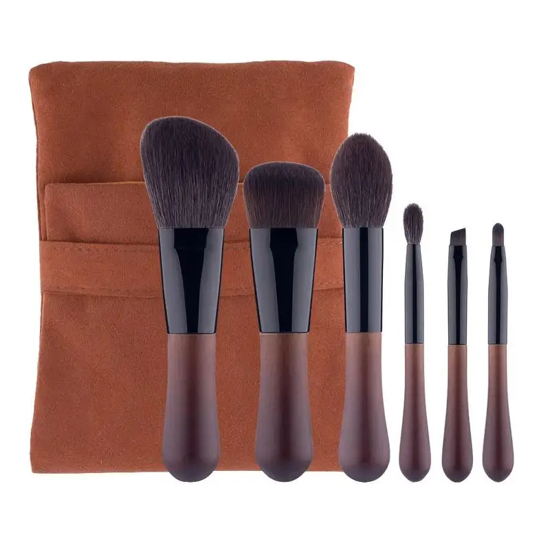 

6Pcs Soft High Quality Beauty Brush Walnut Handle Animal Goat Hair Makeup Brush Set Small Makeup Brush Professional Beauty Tools