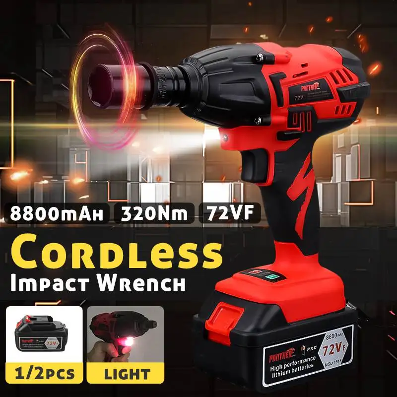 

High Torque 320Nm Electric Cordless Impact Wrench Li-ion Battery 8800mah Motors LED Lighting Woodworking Tool Power Tool