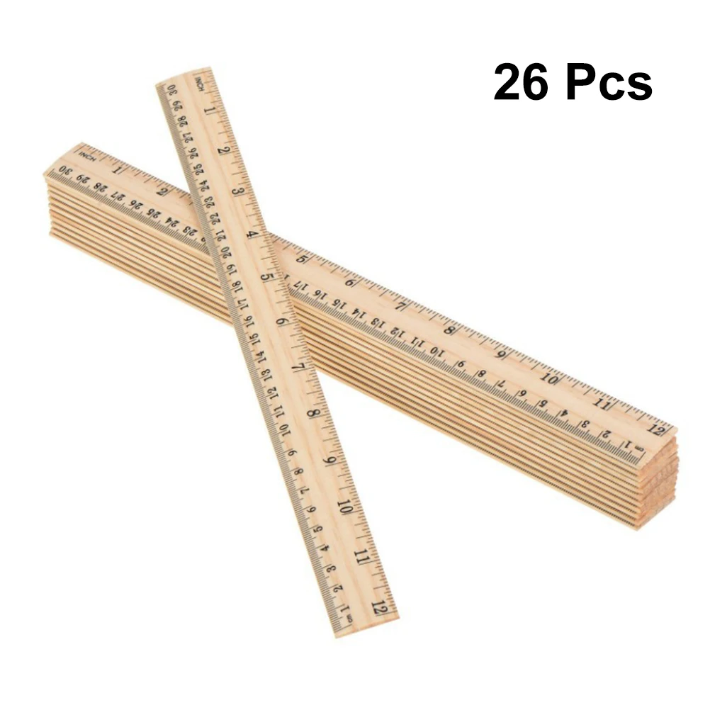 

26pc High Quality 30cm Wooden Ruler Metric Rule Precision Sewing Tool Measuring Tool Learning Office Stationery