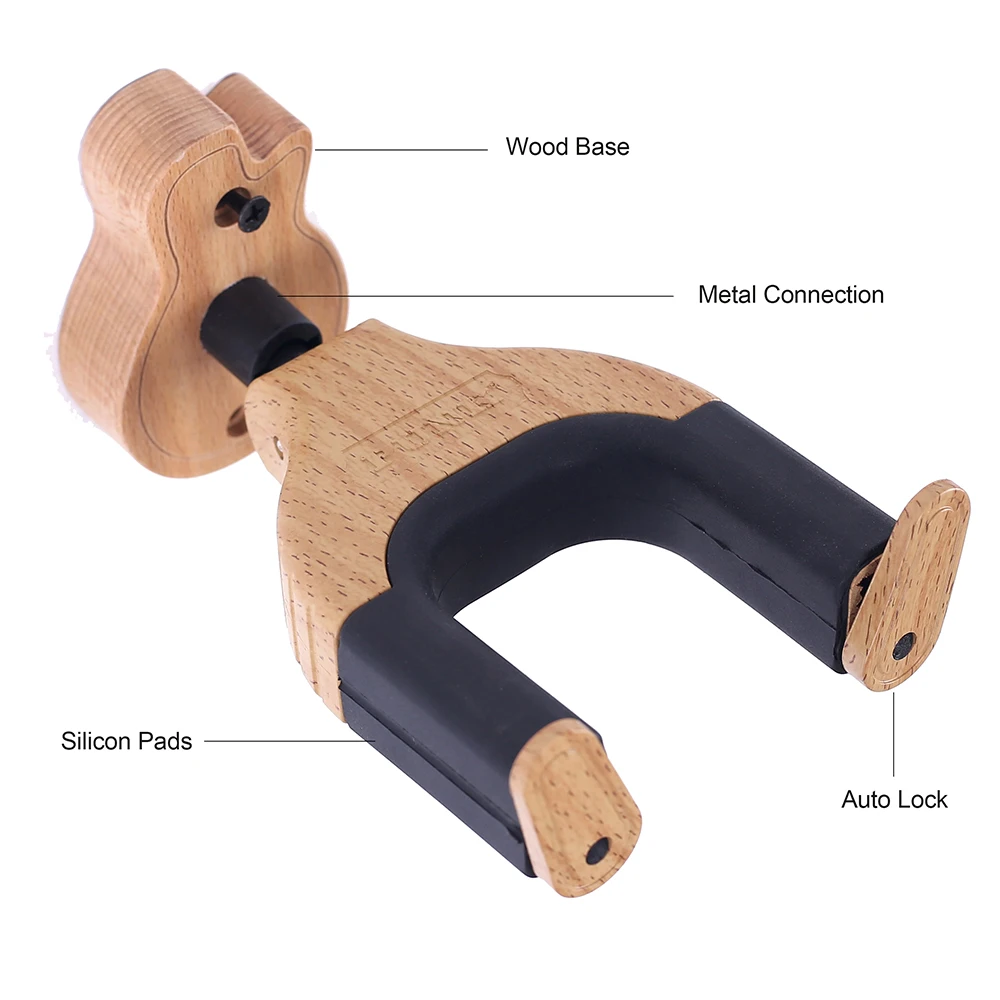 Настенный подвесной крючок для гитары акустический держатель гитары Хранитель Авто замок с гитарной формой твердая деревянная база для электрогитары бас