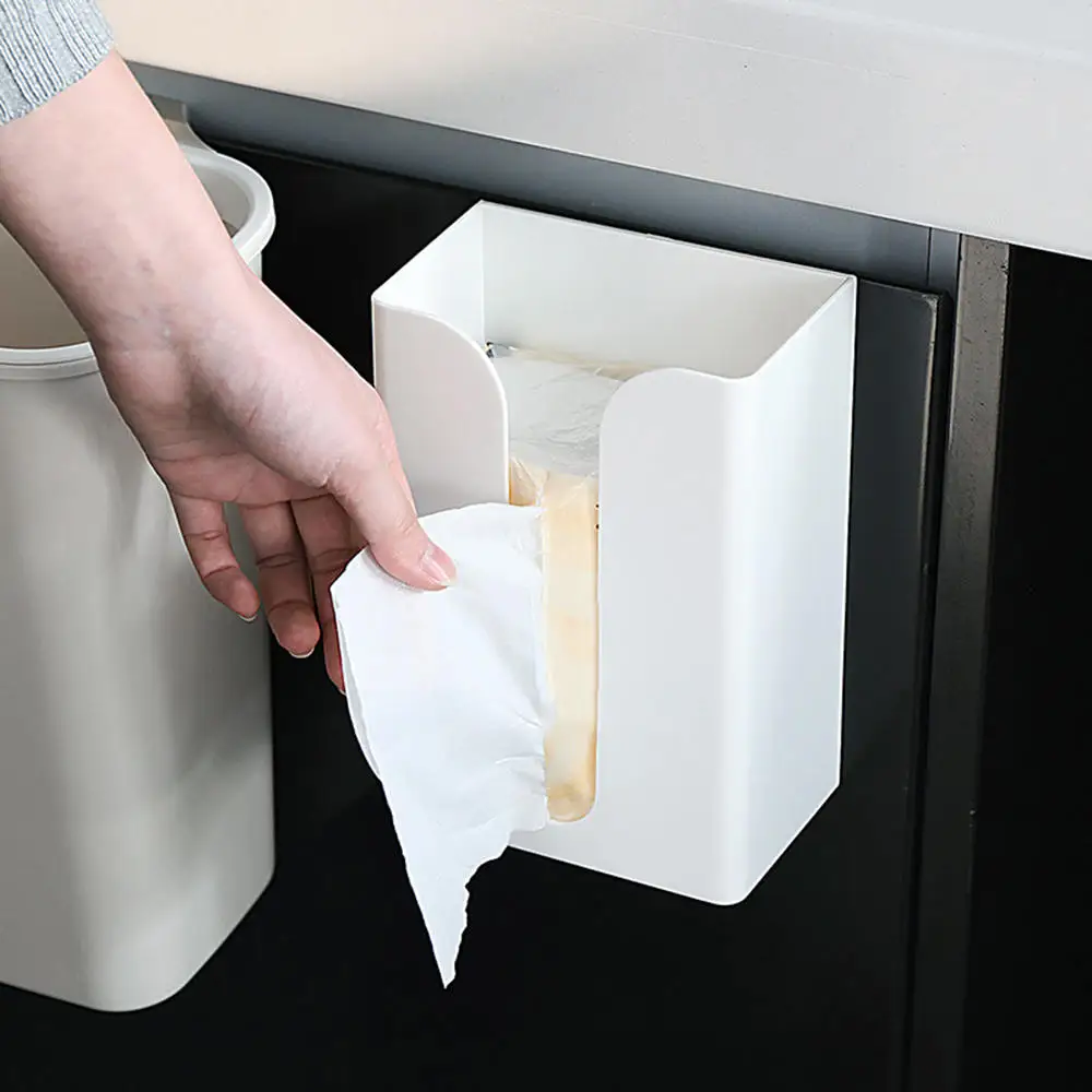 

Wall-Mounted Garbage Bag Storage Box Container Kitchen Bathroom Organization Storage ABS Tray New