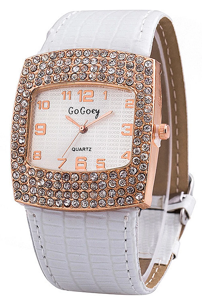 

GoGoey Women's Square Rhinestones Faux Leather Wrist Watch