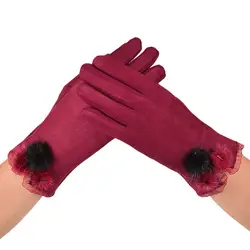 Элегантный WomenGloves зимний теплый шар шерсть мягкий полный палец перчатки для сенсорного экрана женские уличные Нескользящие водительские
