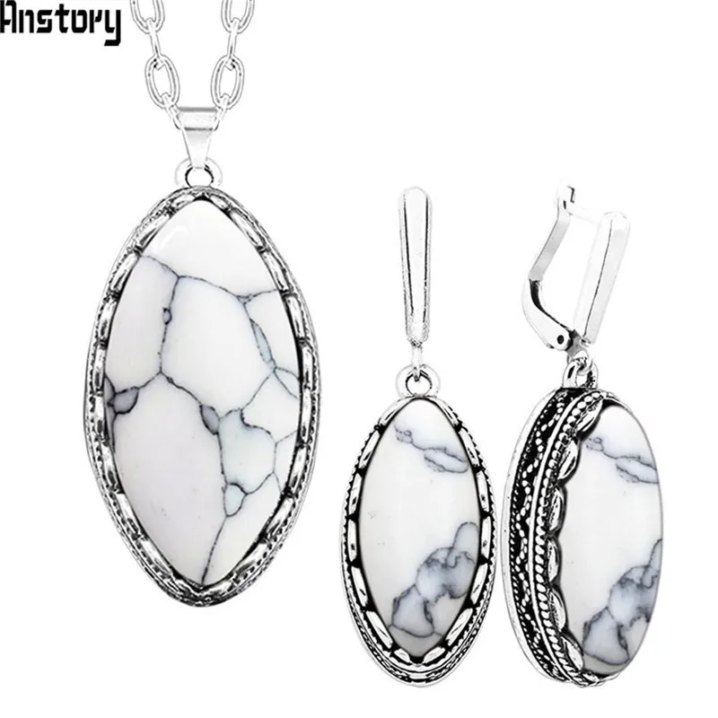 

Eye Shape Stone Necklace Earrings Jewelry Set For Women Stainless Steel Chain Hollow Flower Pendant Fashion Gift TS276
