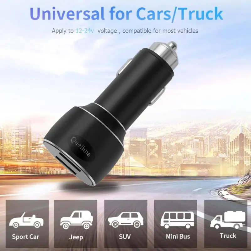Черный/серый Quelima Dual 2 USB порт QC3.0 быстрая зарядка автомобильное зарядное