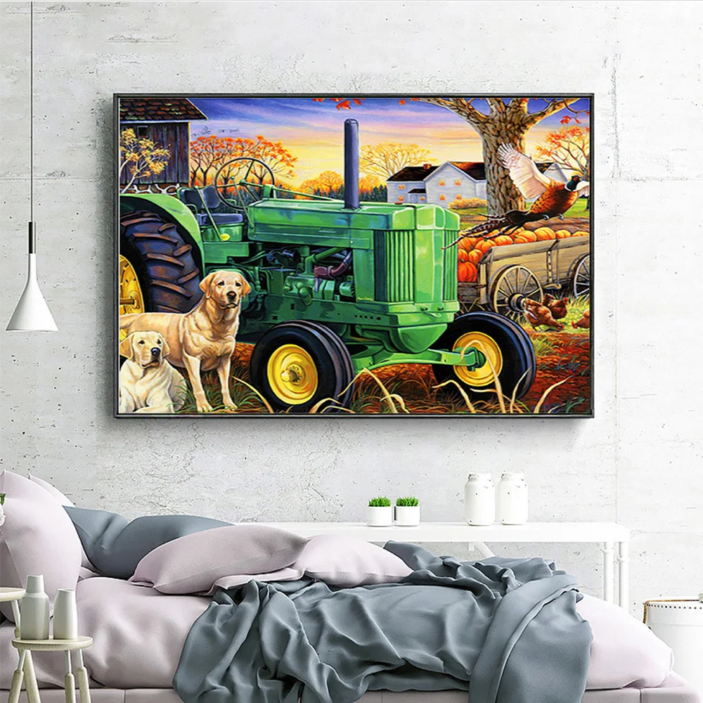 

Full Square Round Drill Diamond Painting Coloful Farm Tractor Embroidery Cross Stitch 5D Home Decor Gift
