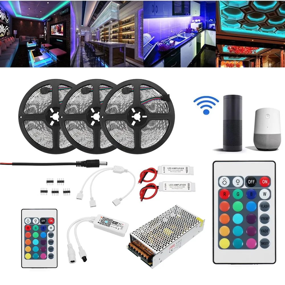 

Mising 15M 2835 RGB Flexible LED Strip IP65 Waterproof Smart Wifi Control APP LED Strip Light Kit Work With Alexa AC110-240V