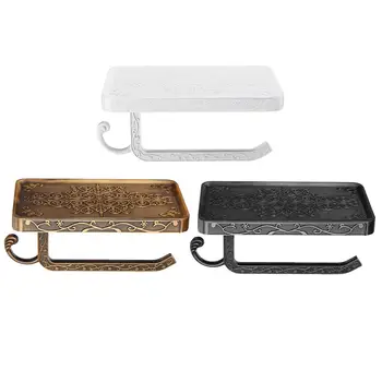 

Bathroom Tissue Holder Carved Toilet Paper Shelf Wall Mounted Toilet Towel Stand with Mobile Phone Storage Tray Towel Rack