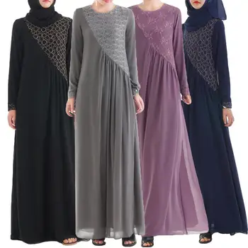 

Abaya Muslim Women Long Dress Lace Mesh Patchwork Maxi Robe Turkey Ethnic Style Full Cover Islamic Clothing Turkey Gown Fashion