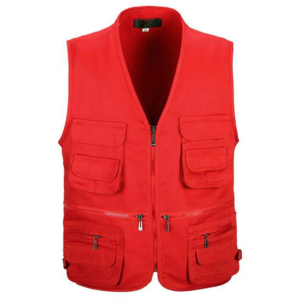 

Men's Utility Multi Pocket Zip Hunting Fishing Travel Outdoor Vest Red XL