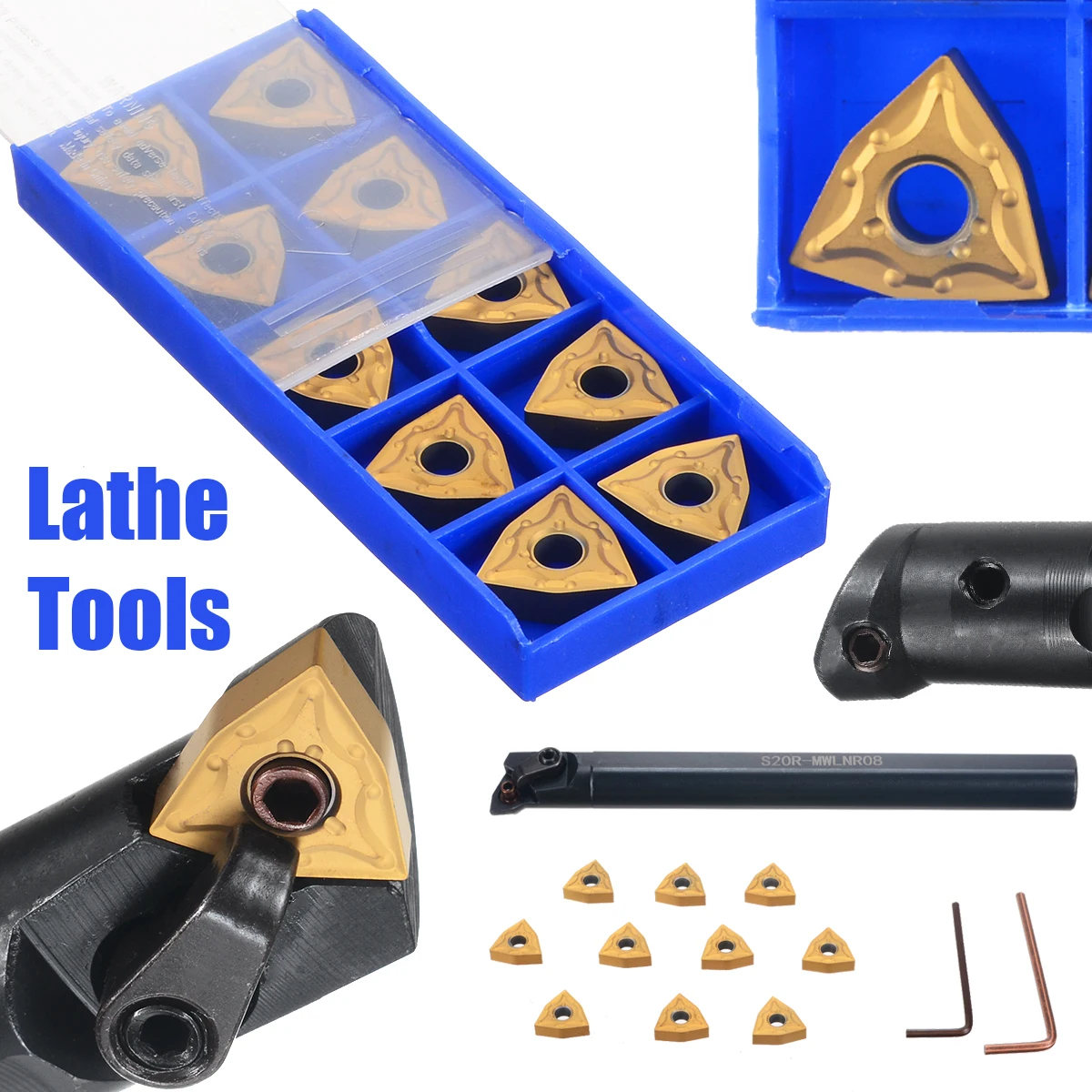 

10pcs WNMG0804 Carbide Inserts 16.5*5mm Cutter + 1pc S20R-MWLNR08 CNC Lathe Turning Tool Holder 20*200mm Boring Bar with Wrench