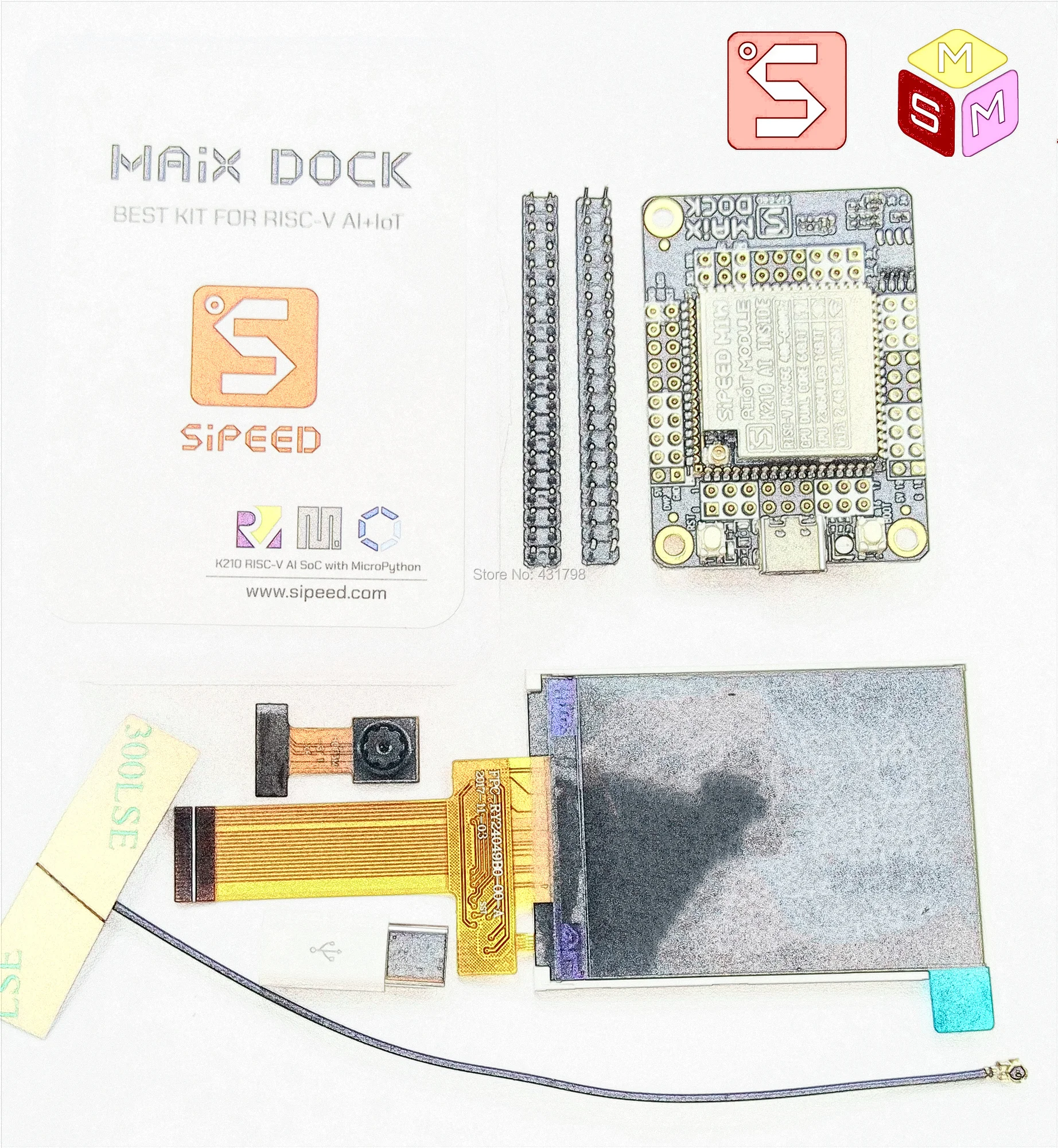 

Sipeed MAIX RV64 AI board for Edge Comp Sipeed M1W Dock OV2640 camera 2.4 inch 320*240 LCD Deep learning microphone array vision