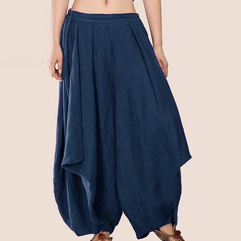 

Womens Plain Harem Trousers Pants Ali Baba Baggy Aladin Boho Hippie Plus Size