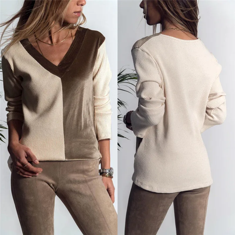 

Womens Girls V-Neck Tee shirt femme Ladies Pullover Top Autumn Multicolor T shirt Dames Vogue tshirt streetwear